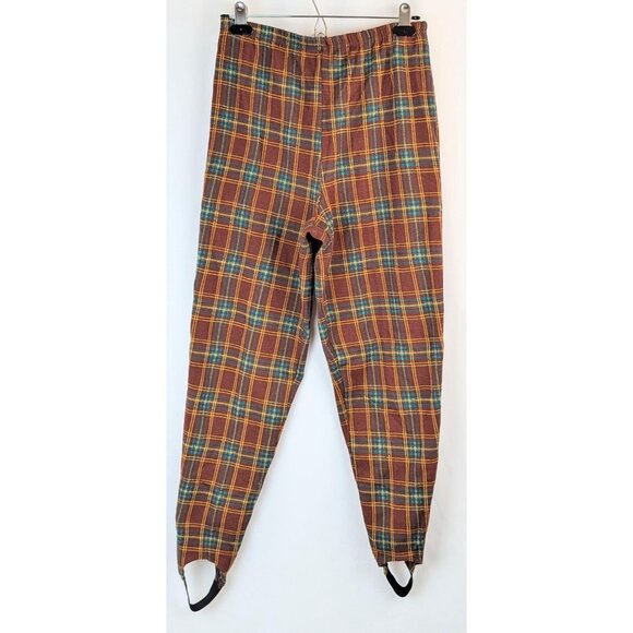 Vintage 1980s Womens Stretchy Stirrup Pants Elastic Pull-on Funky Brown Plaid - Picture 6 of 10